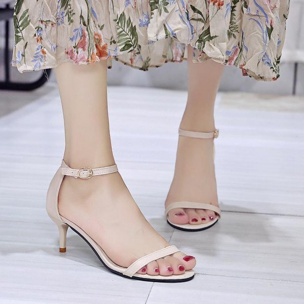 Nuevas Sandalias De TacóN Alto Sexy Elegantes Para Fiesta De Banquete Verano Color SóLido Hebilla Simple Moda CóModas Casuales Zapatos Para Mujer 35 Gray-image