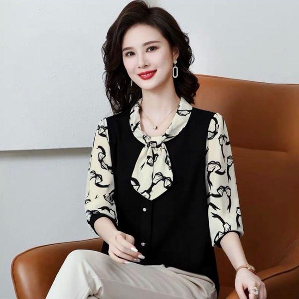 Camisas De Mujer Camisa Interior De OtoñO Para Mamá Moda Femenina De Mediana Edad Tops De Manga Larga Camiseta 4XL-image