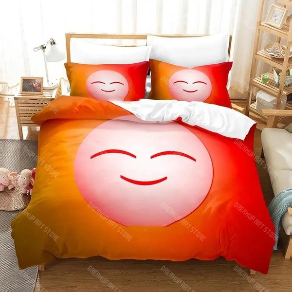 Juego De Cama De Dibujos Animados Smiley Funda NóRdica Juego De Cama Funda NóRdica Funda De Almohada EdredóN TamañO King Queen NiñOs Adultos Juego De Cama EU Single 90X200Cm Red-image