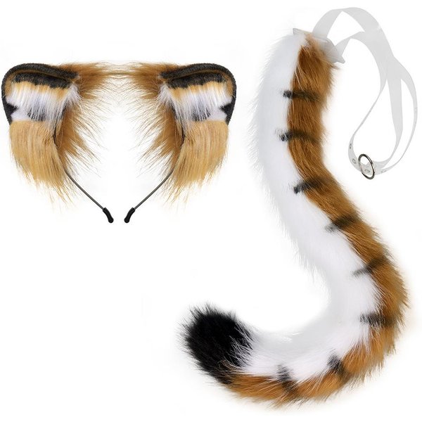 Diadema De Cabeza De Tigre De Peluche Hecha A Mano Accesorios Para El Cabello De Cosplay Accesorios De Bestia Simulada Orejas Cola Set-image