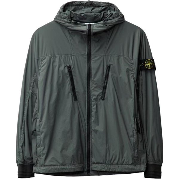 Stone Island Ss24 Chaqueta Ligera Con Capucha Y Cremallera Patchwork Hombre Chaqueta Verde Musgo 801540425-V0059 M Gray-image