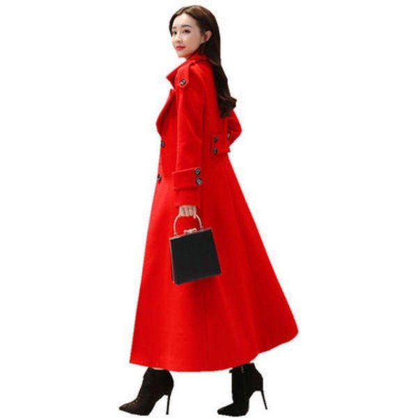 Abrigo Largo De Lana Para Mujer, Ropa De Invierno, Nuevo Abrigo De Estilo Coreano Con Cintura Para Mujer, Abrigo De Lana Grueso Hasta La Rodilla 3XL Red-image
