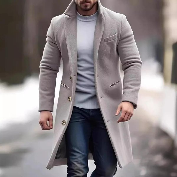 Abrigo De Lana Para Hombre De Largo Medio, Cortavientos Casual De Moda, OtoñO E Invierno, Silueta Adelgazante 3XL Gray-image