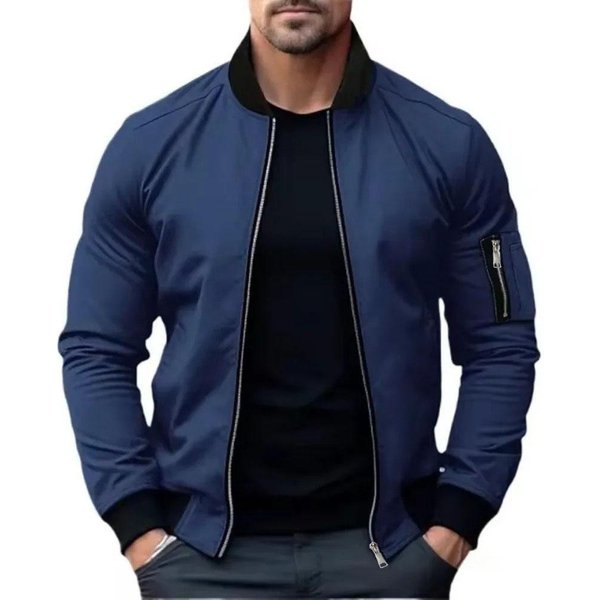Chaquetas Para Hombre, Chaqueta Bomber De Color SóLido, Abrigo De Negocios Para Hombre, Cortavientos Con Cremallera Para Hombre, Ropa De Calle BáSica Coreana L Black-image