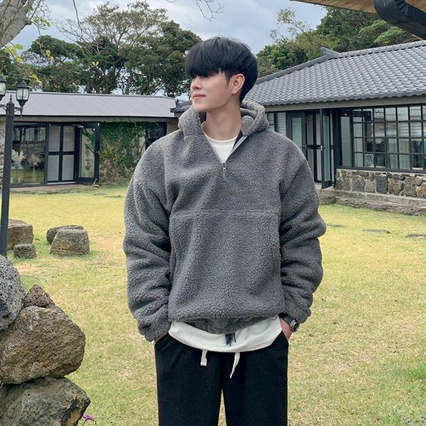 Abrigo De Lana De Cordero Y AlgodóN Para Hombre Abrigo De Invierno De Lana De Cordero Estilo Coreano Moderno Acolchado De Terciopelo Grueso Holgado Con Capucha Abrigo De AlgodóN M Gray-image