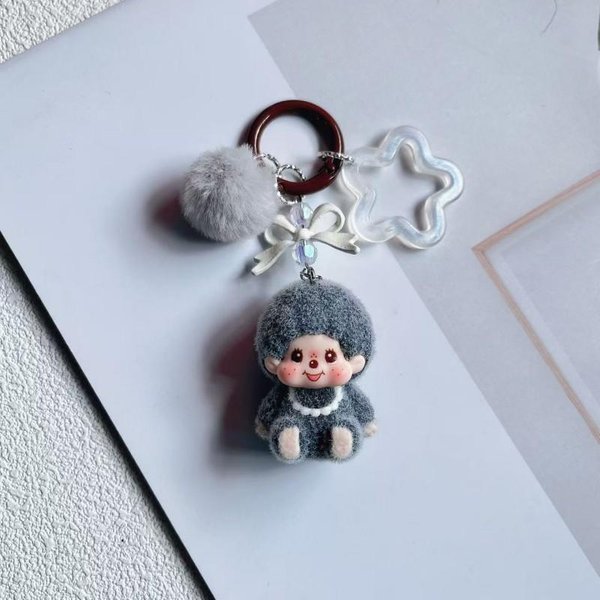 Llavero Colgante De Peluche De Dibujos Animados Monchhichi Adorable Colgante De Mono De Peluche Adorno Para Cadena De TeléFono Colgante De Bolso PequeñO De Peluche Monchhichi Gray-image