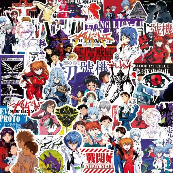 75 Szt. Evangelion EVA Rei Asuka Naklejki Anime Fajne KreskóWkowe Naklejki DIY Butelka Na Wodę PVC Wodoodporna Naklejka Na Deskorolkę Zabawki Prezent 75Pcs Gray-image