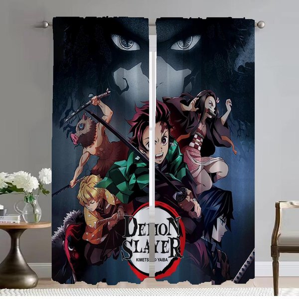 Cortinas De Demon Slayer HabitacióN Infantil Cortinas Para Interior Del Hogar Para Sala De Estar Estores DecoracióN De Halloween Cortina Blackout ParticióN W50Xh70Cmx2Pcs-Cl Gray-image