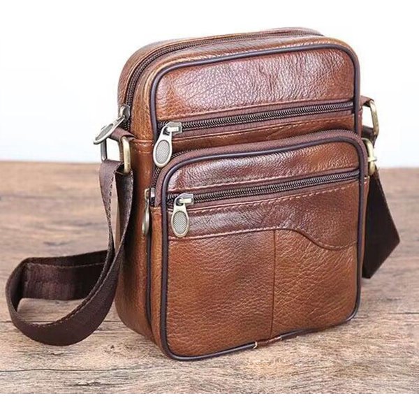 MęSkie Oryginalne SkóRzane Torby Na Ramię Typu Crossbody Wysokiej JakośCi Torba Typu Tote, Modna Torba Biznesowa Dla MężCzyzn, SkóRzane Torby, Saszetka Biodrowa S BrąZowy-image