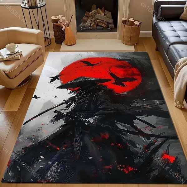 JapońSki Samuraj Styl Malarstwa Tuszem Nadruk Dywan Do Sypialni Salonu PrzyłóżKowy Sofa Mata PodłOgowa Nowoczesny WystróJ Domu Dywan Obszarowy 70X100Cm (28X39In)-image