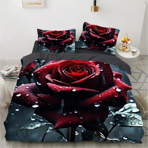 Zestaw Poszewek Na KołDrę RóżAne RóżE Rozmiar Queen King Full 3D Kwiatowa PośCiel 220X240 Poszewka Na Poduszkę KołDra Pierzyna PośCiel 70X133Cm 2Pcs Black-image