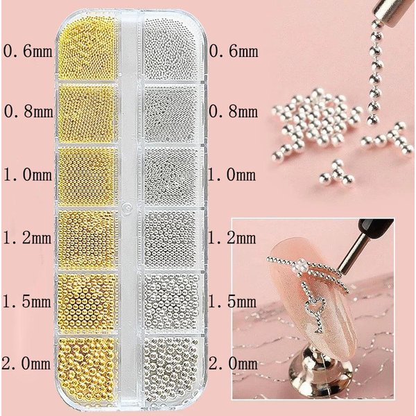 Cuentas Para UñAs De 12 Compartimentos Color Oro Plata 3D Amuletos MetáLicos Para UñAs TamañOs Mixtos Bolas De Acero Oro Plata DecoracióN De DiseñO Para UñAs Manicura Suministros Diy-image