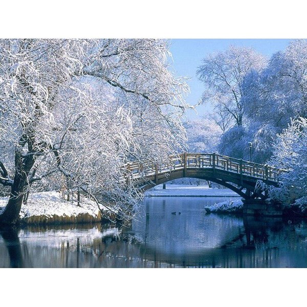 Pintura De Diamantes 5D Paisaje De Nieve Puente Completo Redondo PedreríA Imagen Bordado De Diamantes 20X30CM-image