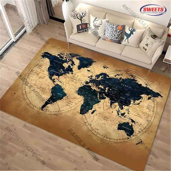 Vintage Mapa ŚWiata Kompas Oceaniczny Dywan DużY Dywan Do Salonu Sypialni Biura Pokoju Gier Dekoracyjna Mata MiłY Prezent 40X60Cm (16X24In)-image