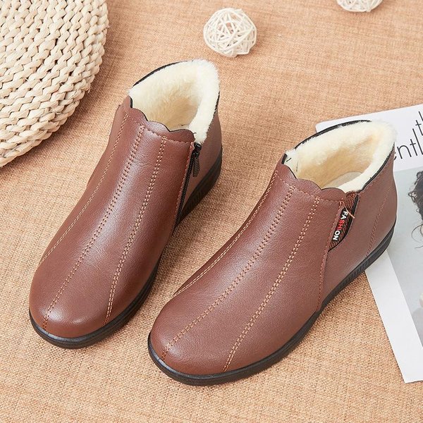 MięKkie SkóRzane Buty Damskie Zimowe Z MięKką Podeszwą W śRednim Wieku, Buty Do Kostki Dla Starszych Mam, BawełNiane, Pluszowe Buty Damskie 38-image