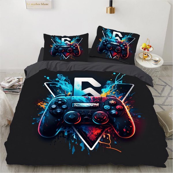 Funda NóRdica King Queen Para Juegos 3D Negra Mango De Juego Juego De Cama Para NiñOs Adolescentes NiñOs Hombre DecoracióN Dormitorio Gamer Funda De EdredóN Funda De Almohada AU Single 140X210Cm-image