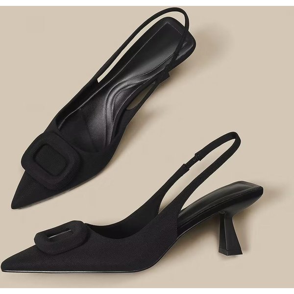 Marca Mujer Zapatos Slingback Moda Primavera Nuevo Damas Tacones Altos Elegantes TacóN Medio Puntera Puntiaguda Sandalias Mules Slip-On 38 Gray-image