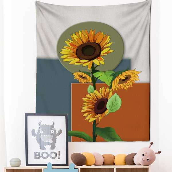Tapiz De Pintura Al óLeo Para Colgar En La Pared, DiseñO De Flores, Estilo Bohemio, Hippie, Moderno, Para Dormitorio De NiñA, DecoracióN Del Hogar 95X70Cm-image