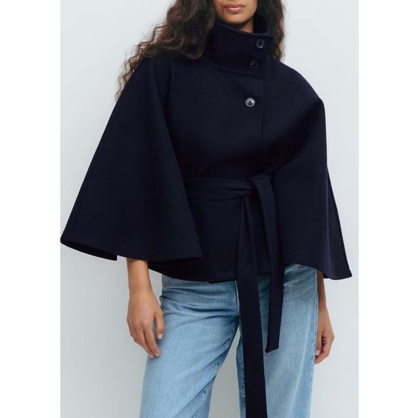 Capa De Moda Para Mujer OtoñO Invierno De Color SóLido Con Cuello Alto, CinturóN Abotonado Y Estilo Abrigo XL Black-image