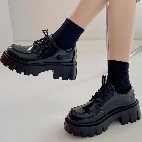 Zapatillas Chunky De Mujer Zapatos De TacóN Cuadrado Cabeza Alta Nuevo OtoñO Plataforma Fashtion Juego De Pies Con Cordones Zapatos Casuales De Mujer 39 Negro-image