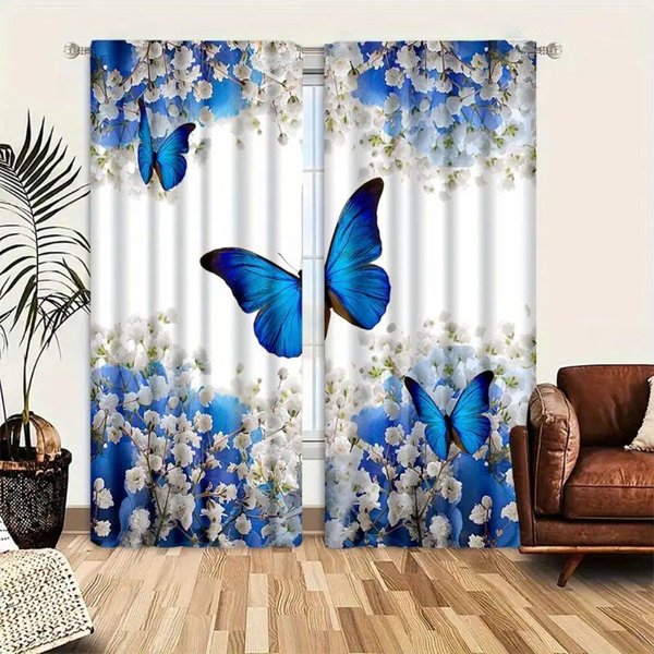 2 Piezas Cortinas Con Estampado De Mariposas De Girasoles, Cortinas De PoliéSter Que Filtran La Luz, ConfeccióN Con Bolsillo Para Barra Adecuadas Para Sala De Estar Dormitorio 50W160H(Cm)X2Panel&Grommet Top-image