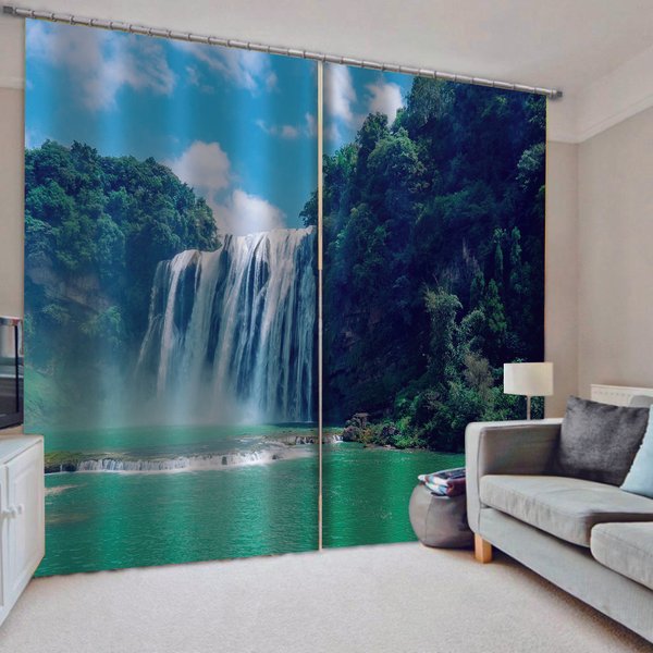 Paisaje Natural De Bosque Tropical 3D ImpresióN Digital 3D Cortinas De Ventana Para Dormitorio Sala De Estar 2 Paneles ÁRboles Verdes Musgo Bosque Profundo W65X60H(Cm)X2Pcs&Grommet Top-image