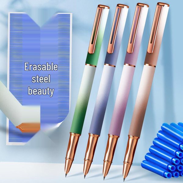 Pluma EstilográFica De Punta Oscura De Alto Valor, Borrable Con Calor, Para Alumnos De Tercer Grado, Con Cartuchos De Tinta Reemplazables Y Borrador; Ideal Para Estudiantes Principiantes De CaligrafíA. 0.38Mm-image