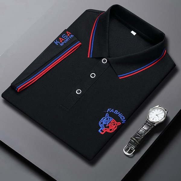 Camiseta De Manga Corta, Polo Para Hombre, Camiseta Sencilla, Camiseta Fina Bordada De Media Manga Con Solapa De Verano Para Hombre 3XL Black-image