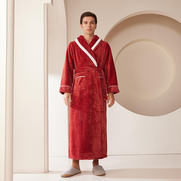 Bata De BañO Para Mujer, Ropa De Abrigo Para Tallas Grandes, Bata De Franela Suave De Felpa, Bata Larga De Talla Grande Para Hombre, Camisones, Ropa Para Parejas M Beige-image