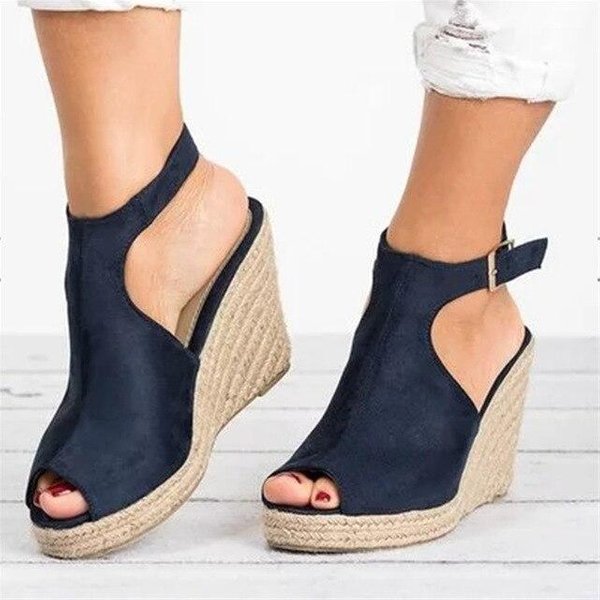 Letnie Wysokie Koturny Obcasy SandałY Damskie Sexy Open Toe Platformy SandałY Buty Kobieta Espadryle Sandalias 40 Beige-image