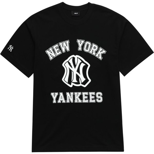 MLB New York Yankees Styl Kolegialny Nadruk Z Literami OkrąGłY Dekolt AmerykańSki Vintage KróTki RęKaw Koszulka Unisex Top Czarny 3ATSV0233-50BKS M Gray-image