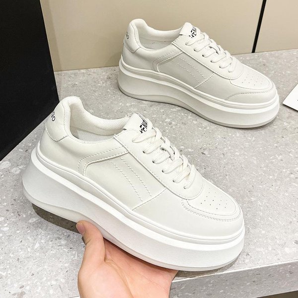 Zapatos Blancos PequeñOs De Cuero Genuino Para Mujer Zapatos Antideslizantes Para Mujer Con Suela De Membrana Absorbente Nuevas Zapatillas Casuales De Suela Gruesa 6CM 40 White-image