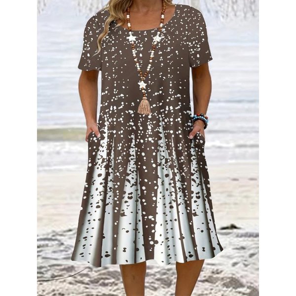 Vestido Maxi Elegante Con Bolsillos Para Tallas Grandes: Cuello Redondo Manga Corta (Primavera Verano OtoñO) 5XL-image