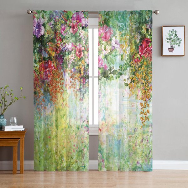 Flores De Primavera Florecen Cortinas TraslúCidas Para DecoracióN De SalóN Cortinas De Ventana Para Cocina Cortinas De Tul Voile Organza W135 X H160Cm X2-image