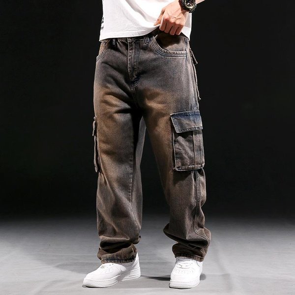 Pantalones Vaqueros Anchos De Pierna Grande Para Hombre Pantalones Rectos Holgados Vaqueros Rectos Talla Grande 44 Gray-image