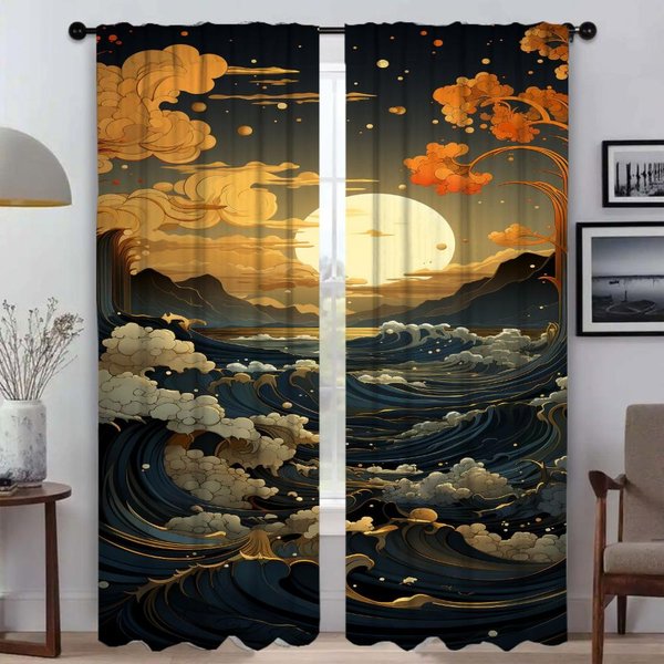 Cortinas Para Sala De Estar Cortina Para HabitacióN 2 Paneles Sol Luna Y ÁRbol Cortinas Para Interior Del Hogar ParticióN DecoracióN De Halloween Estores W50Xh70Cmx2Pcs-Cl-image