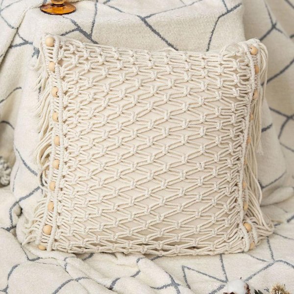 Fundas De Almohada De Macramé Bohemio Tejidas A Mano Fundas De CojíN Decorativas De Granja Con Borlas Para DecoracióN Del Hogar 45X45Cm Beige-image