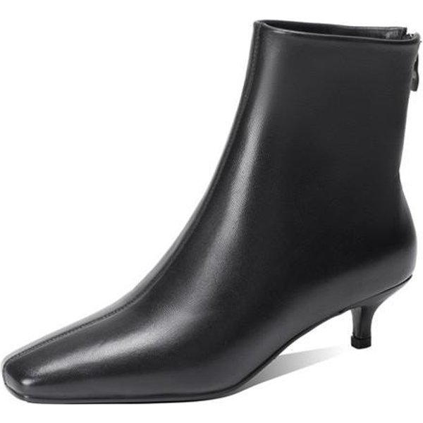 Zapatos De Mujer De Cuero Genuino Invierno Botines De Piel De Oveja Moda Cremallera Botas De Mujer Conciso Punta Cuadrada TacóN Fino Zapatos Hechos A Mano 35 Black-image
