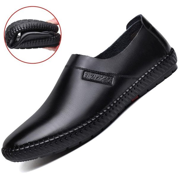 Zapatos De Cuero Para Hombre Primavera Nuevo Estilo Transpirables Zapatos De Frijol Para Hombre Zapatos Casuales Suela Blanda Zapatos De Hombre 44 Gray-image