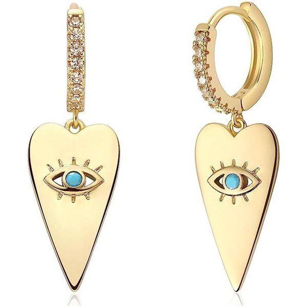 Huitan Pendientes Punk DiseñO Ojos Malignos Para Mujer Metal Color Oro Pendientes Colgantes Y2K Para NiñAs Amuletos De CorazóN Ojos Azules JoyeríA Hip Hop-image