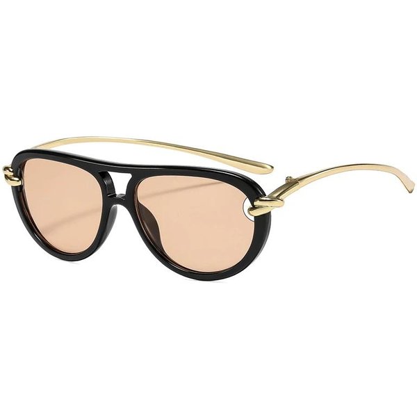 Moda Popular Doble Puente Piloto Mujer Lujo Gafas De Sol Retro DiseñAdor Ovaladas Huecas Gafas UV400 Gafas De Sol 1PC Beige-image