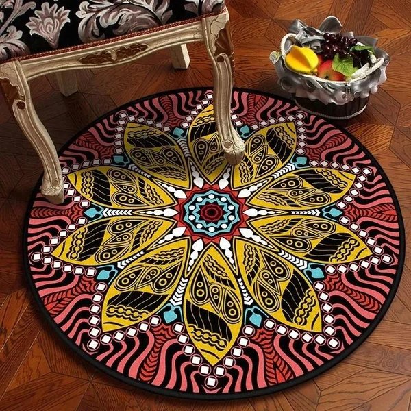 KrzesłO DziecięCe Do Sypialni Mata PodłOgowa AntypośLizgowa PokóJ Dekoracja Domu OkrąGłY Dywan Salon Mandala łAzienka ChłOnna Mata PodłOgowa 40X40Cm Brown-image