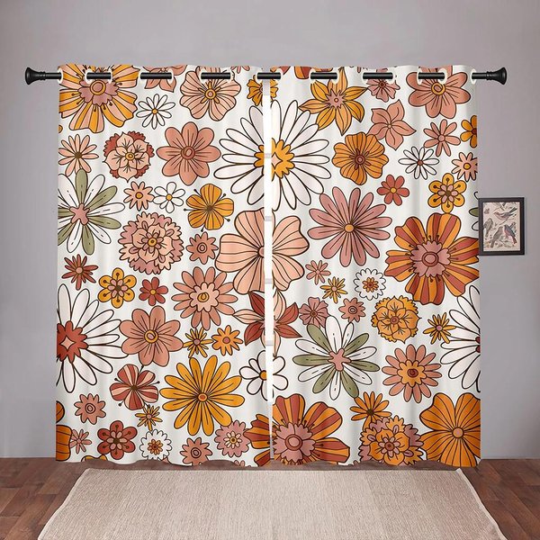 SłOnecznik Kwiatowy Vintage Na Sprzedaż ZaciemniająCa ZasłOna Okienna Do Sypialni Salonu ŁAzienki Drzwi Kuchni Grube Wysokie Zacienienie Nowe W55 X H120Cm X 2&Grommet Top-image
