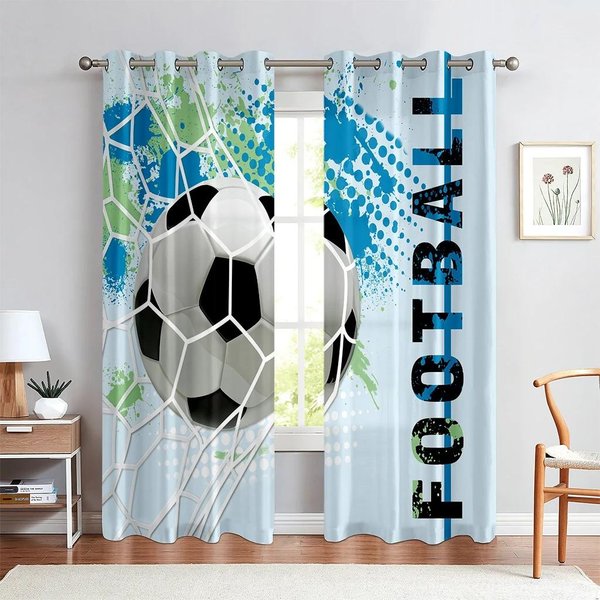 Cortinas Con Estampado De FúTbol Color Acuarela Deportes NiñO HabitacióN Infantil Sala De Estar Cocina DecoracióN Cortinas De Ventana Se Pueden Personalizar (W75H166Cm)-2Pcs&Rod Pocket-image