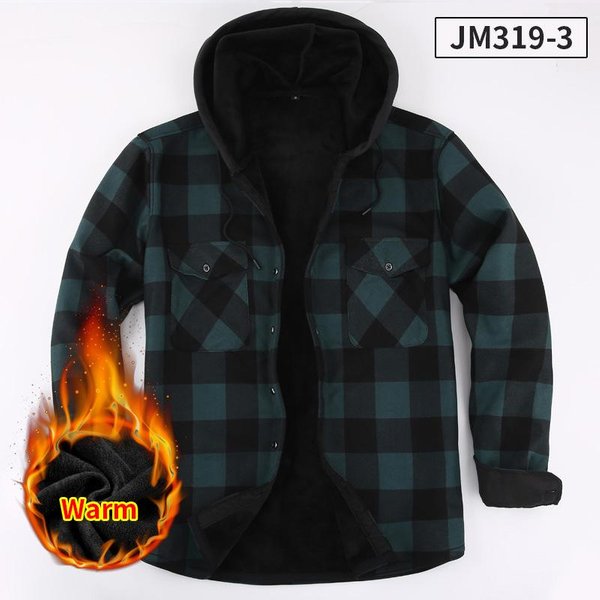 Koszula Flanelowa W Kratę Dla MężCzyzn Drwali, CiepłA Bluza Z Kapturem I Kieszeniami, Zimowa Robocza Ocieplana Kurtka W Kratę - Flanelowa Koszula Z Kapturem M Black-image