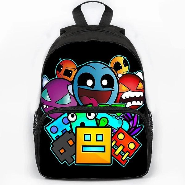 Dzieci DużA Pojemność Angry Geometry Dash Nadruk Plecak Uczniowie Torby Szkolne Dla DziewcząT ChłOpcóW KreskóWkowy Tornister Plecaki PodróżNe-image