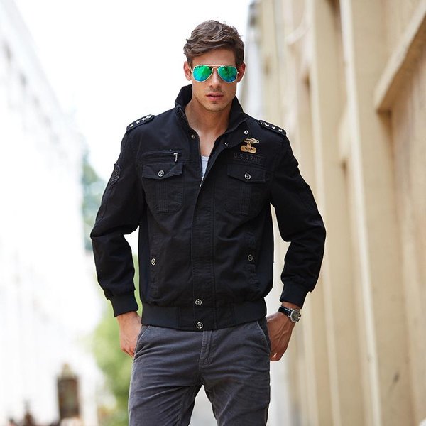 Chaqueta Casual De AlgodóN Lavado Para Hombre Con Cuello Alto Xxxxl Beige-image