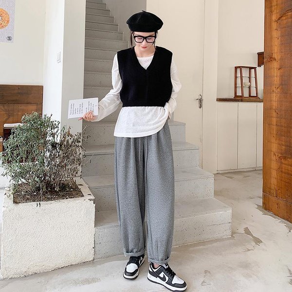 Szerokie Spodnie Dresowe Damskie Na Jesień I Zimę Nowy Styl LuźNe Z Wysokim Stanem WyszczuplająCe DużY Rozmiar Damskie Casualowe Spodnie Haremki XL Gray-image