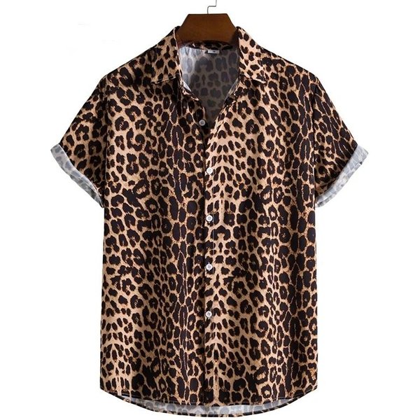 Lampart Hawajskie Seksowne Kwiatowe MęSkie Koszula Slim Fit KróTki RęKaw Impreza PlażA Codzienne MęSkie Koszule Dla MężCzyzny Ubrania SpołEczne Retro XL Gray-image