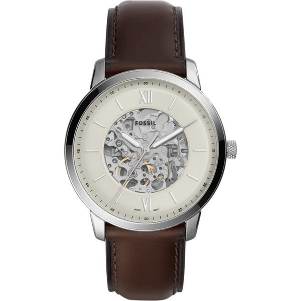 Reloj Fossil Neutra AutomáTico Esqueleto Esfera Blanca Correa De Cuero MarróN Para Hombre - ME3184-image